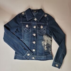 Grama Gold Blue Jean Jacket Distressed Denim Style